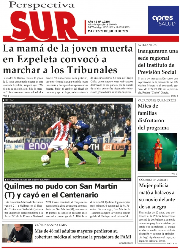 noticiaspuertosantacruz.com.ar - Imagen extraida de: https://flipr.com.ar/clipping/portadas-de-diarios/explorar/tapa-de-diarios-jueves-18-de-julio-de-2024/